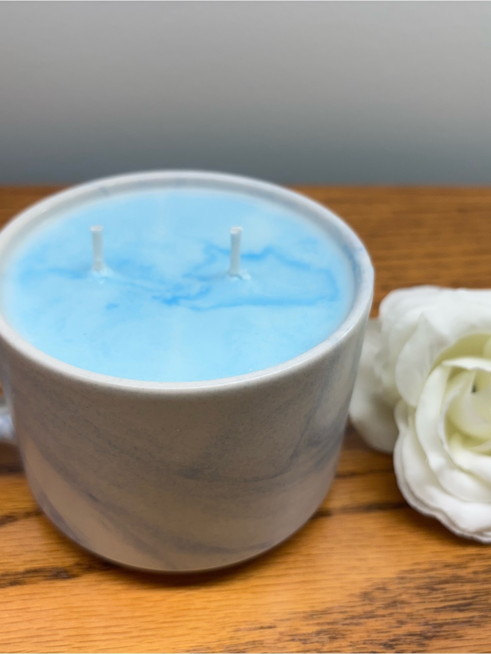 Hand-Poured Blue Marble Scented Candle in Ceramic Vessel